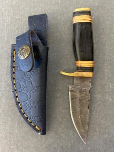 Custom Handle Damascus Steel Fixed Blade Knife 7&rdquo; with Sheath