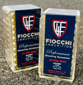 (100) Rnds Of Fiocchi .22 Win Mag 40 Gr. TMJ