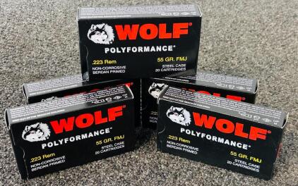 (100) Rnds Of Wolf Polyformance .223 REM 55 Gr. FMJ Steel Case