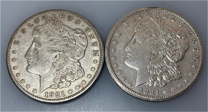 (2) 1921-S Morgan Silver Dollar