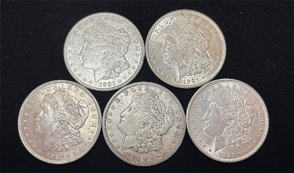 (5) 1921 Morgan Silver Dollar Coins