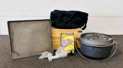 Lewis And Clark Commemorative Edition (1803-1806, 2003-2006) Deep Dish Dutch Oven and Cast Iron Grill/ Griddle Plus Bag and Wooden Box