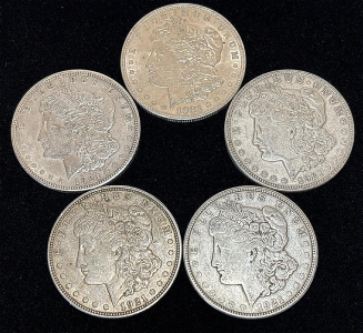 (5) 1921-D Morgan Silver Dollar Coins