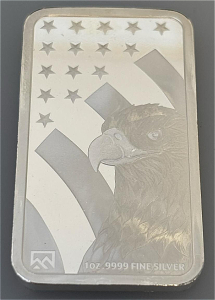 1 oz .9999 Fine Silver Flag/Eagle Bar