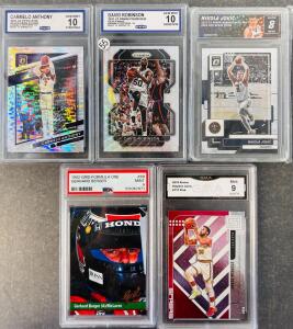 (5) Graded Sports Cards; Nikola Jokic, David Robinson, Carmelo Anthony, Stephen Curry, and Gerhard Berger
