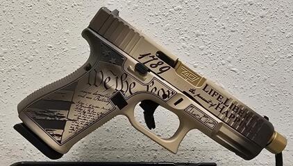 Custom Glock 19, 9mm, Engraved "Preserve Protect Defend", Serial BSK766