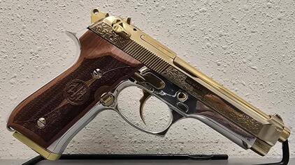 Beretta 92FS 9mm Semi-Automatic Pistol, Gold Plated, American Gold Weapons Custom
