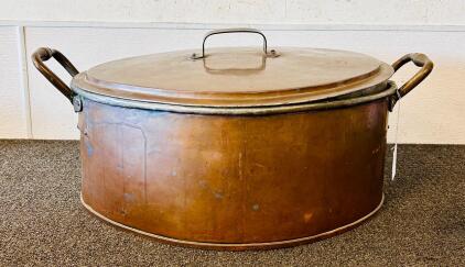 Large Antique 1890's Brass Plated Boiler With Lid 23.5"x 19"x 9"