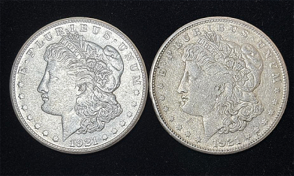 (2) 1921-D Morgan Silver Dollar Coins