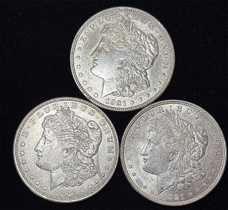 (3) 1921 Morgan Silver Dollar Coins