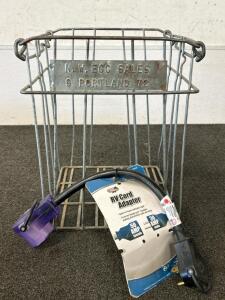 Road Power RV Cord Adapter and N.W. Egg Sales Wite Basket