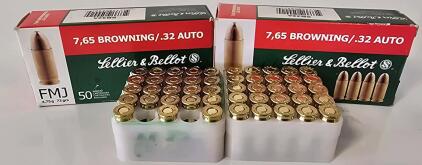 (2) Boxes 7,65 Browning/.32 Auto Ammunition, Assorted Brand *Missing Two Rounds (98) Total*