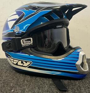 Scott/Fly Moto Racing Helmet W/ Goggles & Carrying Bag
