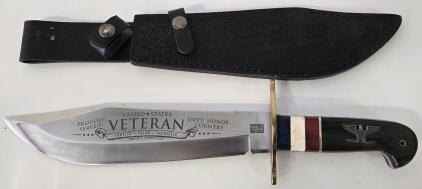 Timber Wolf Limited Edition Veterans Commemorative Knife W/ Leather Sheath- 10" Blade, 16" Overall Length