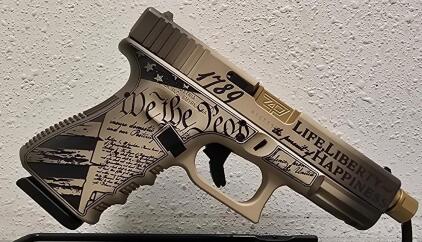 Custom Glock 19 9mm Semi-Automatic Pistol, Engraved "Preserve, Protect, Defend," Serial BVGT550