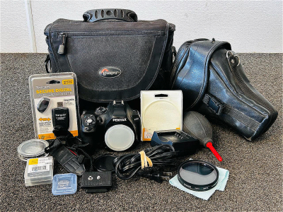Pentax Digital Camera (Body Only), Battery, Charger, Cleaning Equipment, Memory Card, Bag and More