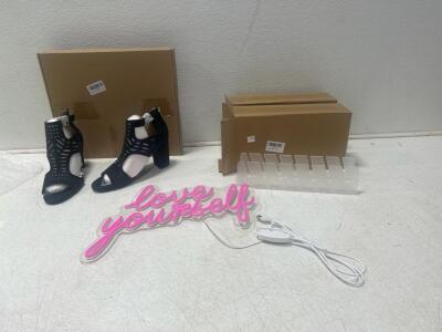 (2) Boxes of PG Hat Stand (1) Box of size 9 Heels and more