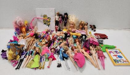 (1) Yellow Flower Painting (1) Math To Now Book And Assorted Dolls And Children Toys