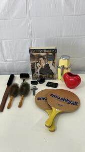(1)Vintage Swing-A-Way Ice Crusher (1)Set Of Smashball Paddles (4)Various Types Of Brushes & More