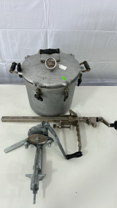 (1)Vintage All American Model 915 Pressure Canner/Cooker (1)Ives-Way Can Sealer (1)Industrial Can Opener