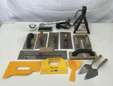 (8)Various Concrete Smoothers/Edgers (1)Jack Stand (3)Plaster Tools & More