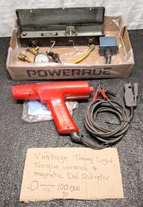 (1) Vintage Timing Light, Torque Wrench & Magnetic Dial Indicator