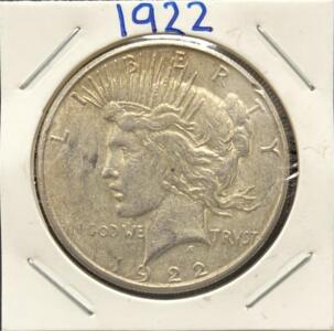 1922 Peace Dollar Coin, 90% Silver, Philadelphia Mint, Lady Liberty Design