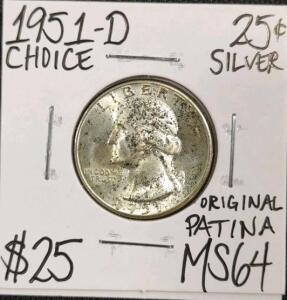 1951-D MS64 Original Patina Choice Silver Quarter