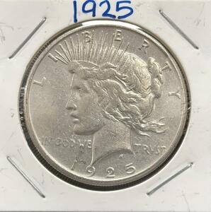 1925 Peace Dollar Coin, San Francisco Mint, Silver, S Mint Mark