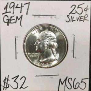 1947 MS65 Gem Silver Washington Quarter