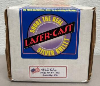 45LC CAL Laser-Cast Ammo, 200g RN FP .452, 500 Rounds