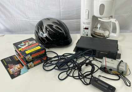 (1) Cook&rsquo;s Essentials Mill & Drip Coffee Pot (1)HJC Black And Silver Helmet (1)Alpine CD Shuttle & More