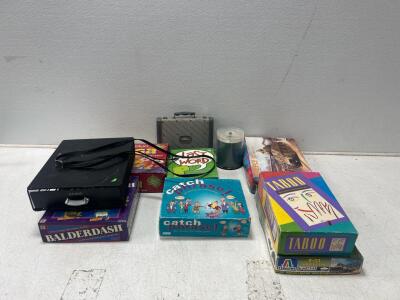 (5) Assorted games including Catch Phrase, Taboo and more (1) Keurig K-Cup Pod Under Brewer Rolling Storage Drawer and more