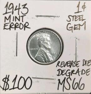 1943 MS66 Mint Error Gem Silver Wheat Cent