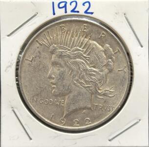 1922 United States Peace Dollar Coin, Lady Liberty & Bald Eagle Design