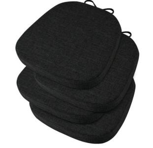 (1) Pack Of (4) 2" x 14" x 14" Chair Cushions For Metal Dining Chairs, Non Slip Thick Textured W/ Ties, Black<br/>