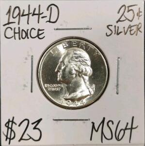 1944-D MS64 Choice Silver Washington Quarter