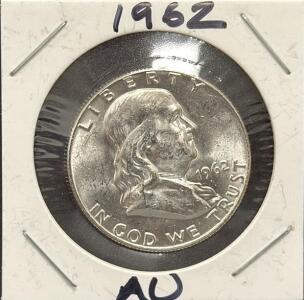 1962 Franklin Half Dollar Coin, United States Mint, Silver Composition