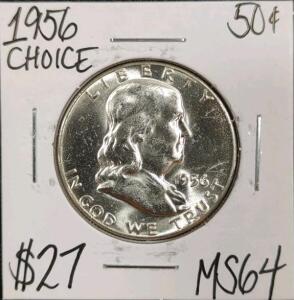 1956 MS64 Choice Silver Franklin Half Dollar
