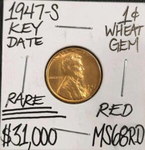 1947-S MS68RD Rare Key Date Gem Copper Cent