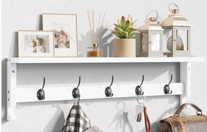 (1) AMBIRD Coat Rack Wall Mount W/ Shelf & 5 Hooks, White, 28.9" x 4.5"<br/>