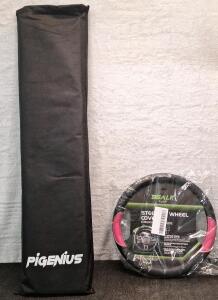 (1) Foldable Windshield Sun Shade, 64"L x 36"T & (1) Steering Wheel Cover