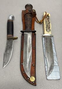 Western And West-Cut Tuf-Stag Ultra Honed Fixed Blade Knives, Leather and Stag Handles, Sheath