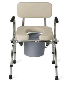 (1) Medline Guardian Drop Arm Commode W/ Padded Seat & Backrest, Durable Toilet Chair for Adults and Seniors, Removable Pail, Splash Guard, Drop Down Arms for Easy Transfer, 350 lb. Weight Capacity
