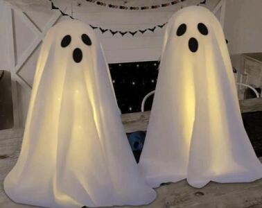 (1) 2-Pack Halloween Decorations, Spooky Ghost Decor W/String Lights Battery Operated, Easy to Assemble & (1) Box Of Assorted Amazon Overstock