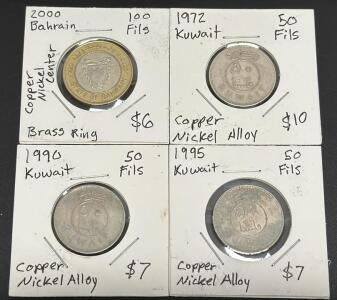 Bahrain 100 Fils 2000 & Kuwait 50 Fils Coins 1972, 1990, 1995