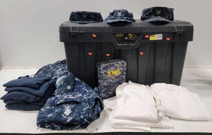 (1) Contico Xtreme Tuff Storage Locker and Navy Uniforms