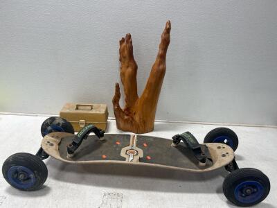 (1) 38&rdquo;x 10&rdquo; MBS Mountain Board (1) Tackle box and more