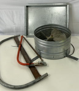 (2) Large Hand Saws (1)15in Industrial Fan (1)21inx16in Tin Pan