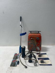(1) VINTAGE CHRYSLER TOTE METAL 6 GALLON<br/>BOAT FUEL (2) Boxes of Crocodile Clips and more